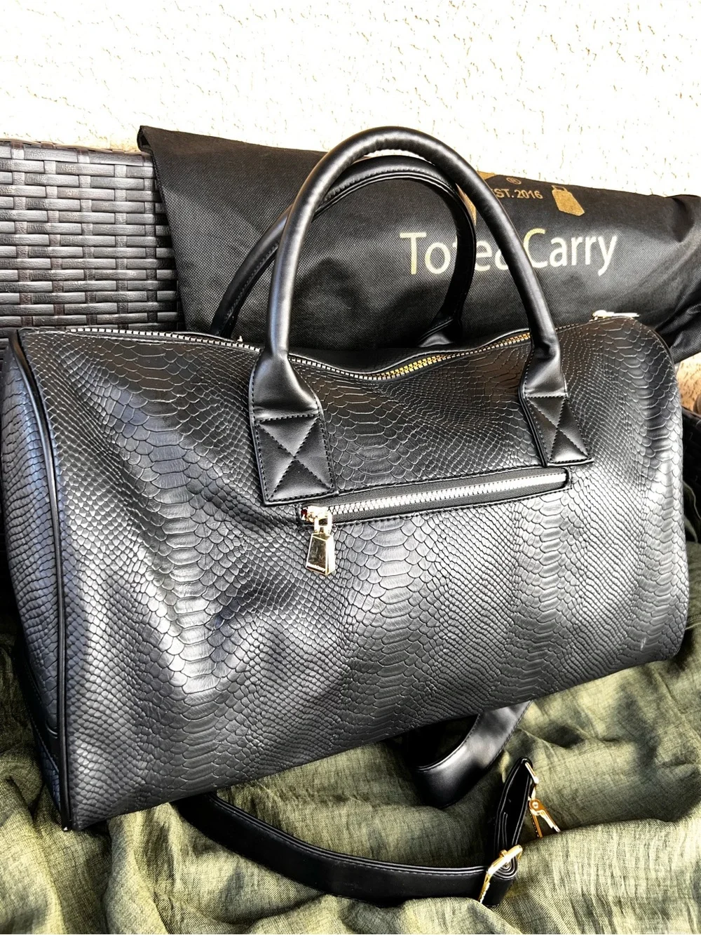 Black Vegan leather Weekender bag